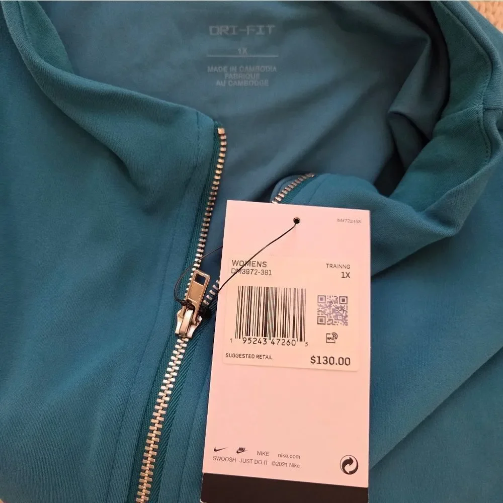 Nike Yoga Luxe Dri Fit Full Zip Women’s Teal Jacket Size 1X